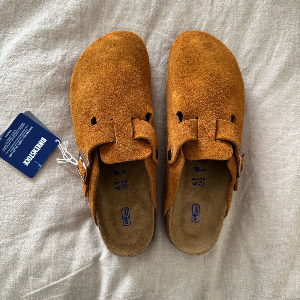 Brand New Birkenstock Boston Mink Brown Suede Clogs - Narrow Fit W10 / M8 / EU41